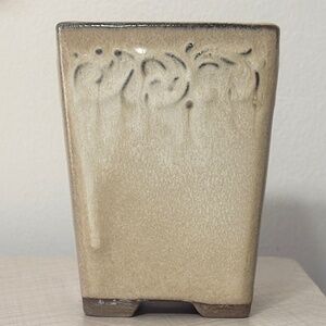 PLANTER DRIP GLAZE 4" SQ BEIGE BROWN CERAMIC TEXTURE DRAIN SUCCULENT FOOTED POT